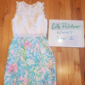 Lilly Pulitzer Blue, Pink & White Sharice Stretch Shift Dress In Multi Coral Bay